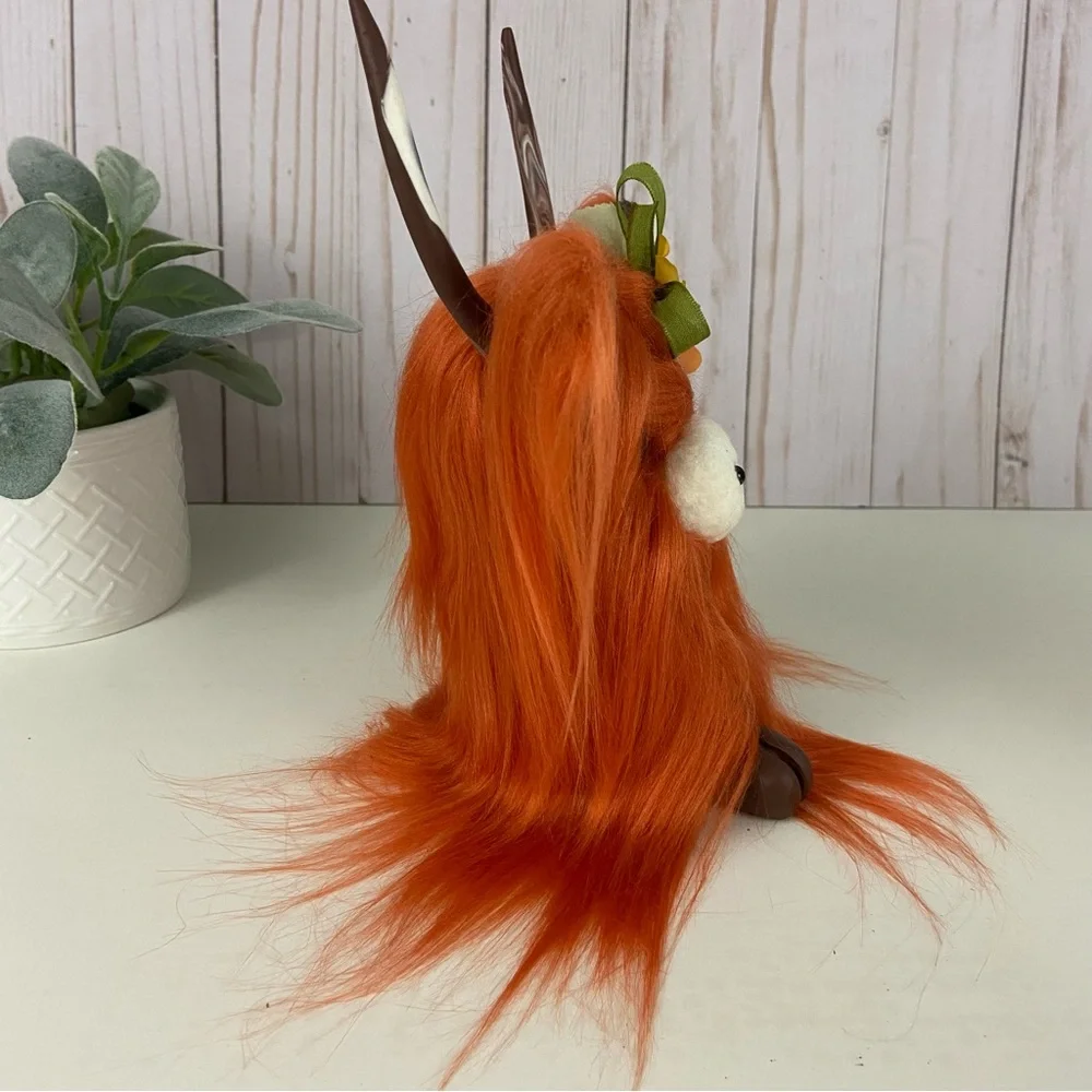 Handmade Highland Cow Rust Faux Fur Leather Ears Clay Hooves Horns Floral Bow - Picture 7 of 13